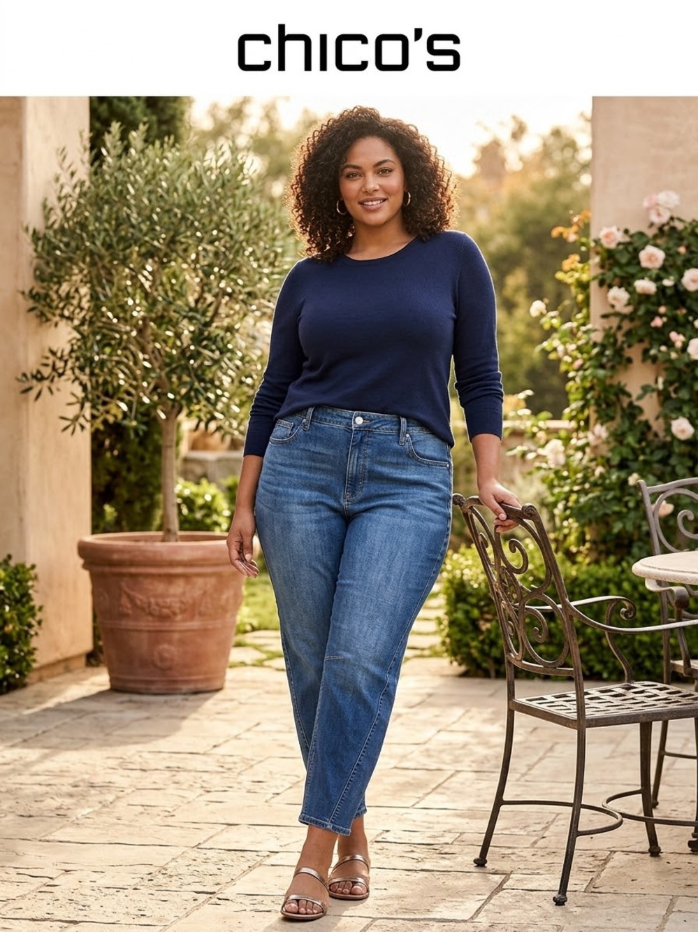 Chico's Navy Top with Blue Cropped Jeans